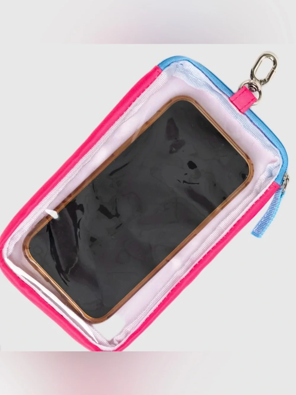 Scout Pink Phone Pouch with Blue Trim and Clip